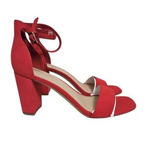 Michael Shannon Sandals Womens 11 Red Stella Block‎ Heel Ankle Strap Square Toe